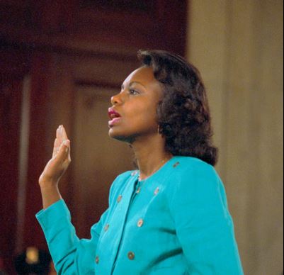 Anita Hill testifying against Clarence Thomas for sexual harassment 