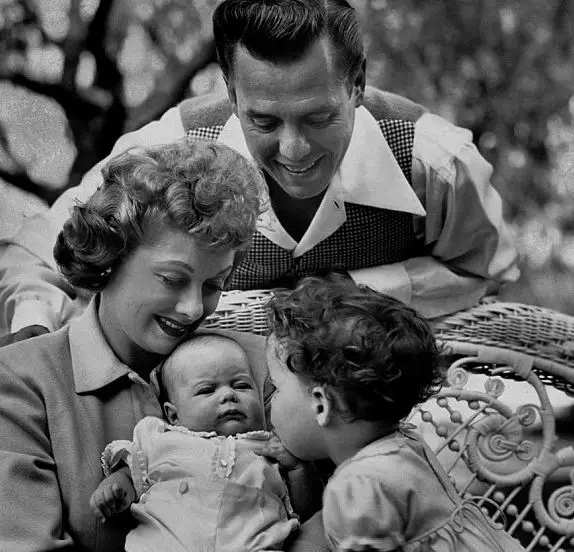 Lucy Ball and Desi Arnaz with their children, Desi Arnaz Jr. and Lucie 