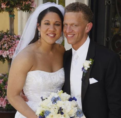 Kara Lawson and her husband, Damien Barling, on her wedding day 