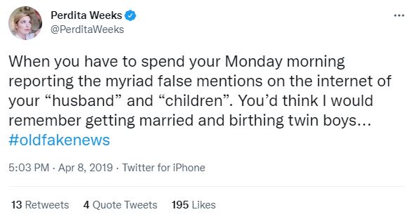 Perdita Weeks addressing the rumor regarding her husband and children