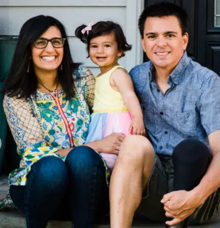 Priya Bapodra with her husband, Ramon Orlando Villaverde, and her daughter