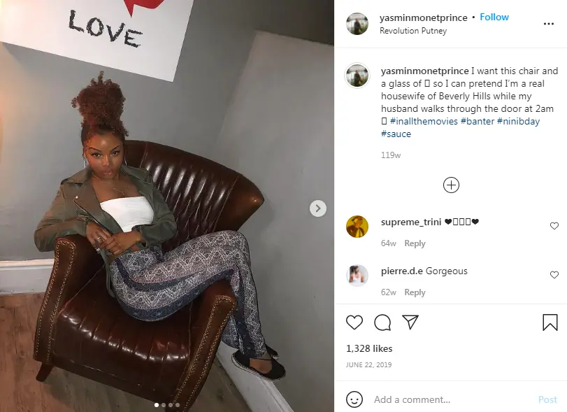 Yasmin Monet Prince sitting in a chair 